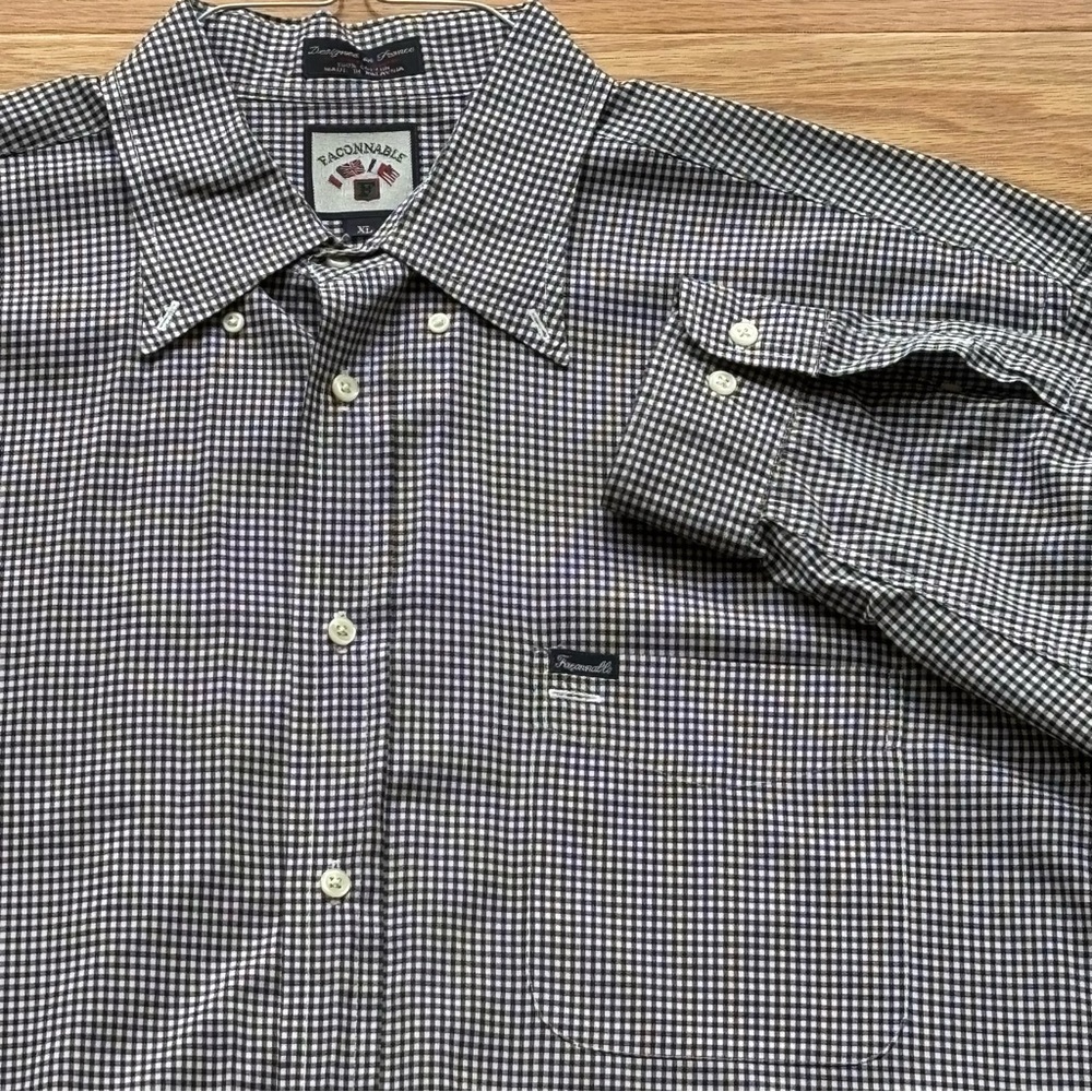 Faconnable Black and White Casual Button Down Shirt